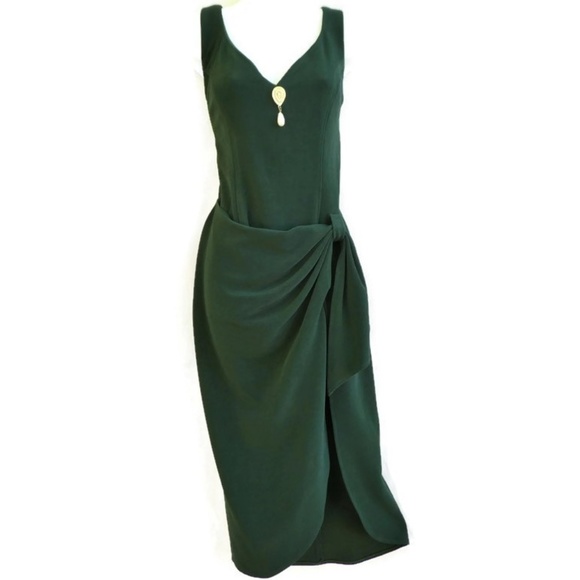 Betsy & Adam Dresses & Skirts - Betsy & Adam Dress Vintage 70s Emerald Green Medallion Faux Wrap USA 14